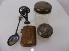 A Collection of Miscellaneous Items, including Newlyn style copper vesta case depicting an owl,