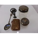 A Collection of Miscellaneous Items, including Newlyn style copper vesta case depicting an owl,