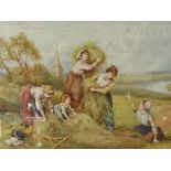 After Birket Foster, A watercolour depicting young woman harvesting, approx 26 x 18 cms, monogram