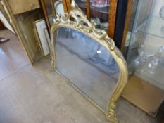 A Circa 19th Century Swan Neck Over Mantel Mirror, the mirror having a shell and laurel carved top