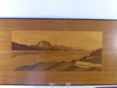 A Textured Marquetry Panel, depicting Loch Maree, approx 76 x 40 cms