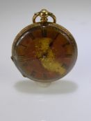 A Lady's Antique 18 ct Gold Case Open Face Pocket Watch, . The watch having Roman numerals to