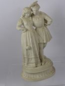 A Parian Ware Figural Group, depicting young lovers in medieval costume, he wearing a short
