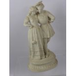 A Parian Ware Figural Group, depicting young lovers in medieval costume, he wearing a short