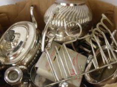 A Quantity of Silver Plate, including a tea set, toast racks, bon bon dish and flatware etc