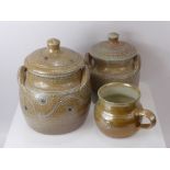 Roy Finch, A Collection of Winchcombe Pottery, including two storage jars and covers, together