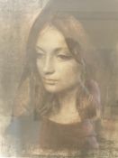 A Pine Framed and Glazed Print of a Young Woman, approx 40 x 55 cms.