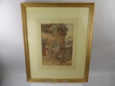 A Victorian watercolour, depicting a woman at a well, approx 24 x 17 cms, framed and glazed,