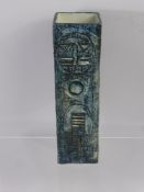 A Cornish Troika Pillar Vase of Abstract Design, approx 22 x 7 cms.