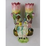 A Pair of 19th Century Minton Spill Vases, the vases depicting Blackamoor, approx 19 cms (af)