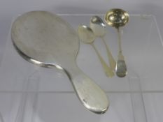 A Silver Hand Mirror, Birmingham hallmark, together with two silver jam spoons and a sugar