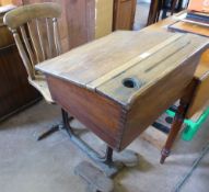 Four Mahogany Wheel Back Chairs, together with a vintage pine child's school desk, with lift up