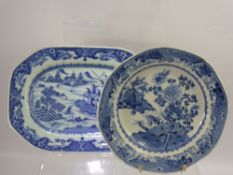 A Pair of Chinese Plates, together with a blue and white rectangular platter. (3) (af)