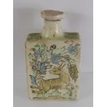 Antique Polychrome Bottle and Cover Iznik, hand painted with poppies and leaping deer, complete with