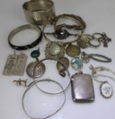 A Collection of Miscellaneous Solid Silver and other Jewellery, including bangle, two ingots, St