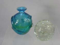 A Mdina Vase, together with a dumper weight with bubble inclusions. (2)