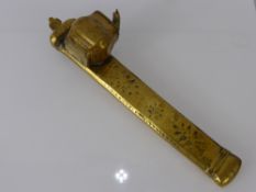 An Antique Fireside Brass Match Holder and Snuff, approx 15 cms