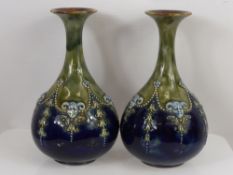 A Pair of Doulton Lambeth Ware Vases, cobalt and olive green glaze, approx 20 cms.