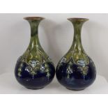 A Pair of Doulton Lambeth Ware Vases, cobalt and olive green glaze, approx 20 cms.
