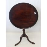 An Antique Mahogany Tilt Top Wine Table. The table on turned column with tripod base, approx 60 x 72