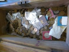 A Large Quantity of GB Coins, including coppers, three penny bits, commemorative coins, in an