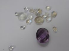 Miscellaneous Moonstones, from 4 mm to 10 mm together with a single faceted amethyst coloured