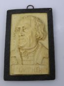 An Antique Ivory Plaque, depicting Martin Luther, approx 10 x 7 cms.