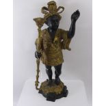 A French Style Brass and Bronze Effect Blackamoor Candelabrum, approx 42 cms