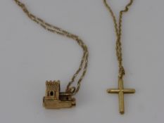 A Collection of Miscellaneous 9 ct Gold Jewellery, including church charm, cross and two chains,