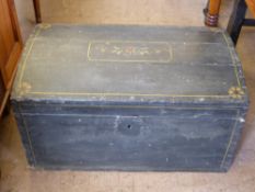 A Vintage Black Domed Wooden Trunk, approx 73 x 43 x 35 cms.