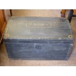 A Vintage Black Domed Wooden Trunk, approx 73 x 43 x 35 cms.