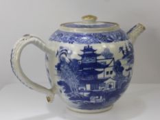 A Qianlong Period Blue and White Tea Pot, the tea pot with pavilion and landscape pattern, serpent