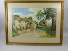 A.J. Ball, Artist, two water colour paintings depicting farm cottages approx 55 x 37 cms, framed and