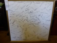 Cricket Memorabilia, a panel with over 100 signatures of World Class Cricketers, including Bob