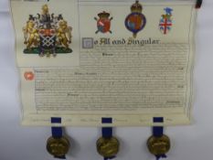 King George V Fine Grant of Arms and Crest on vellum scroll awarded to Sir Charles Harrington,