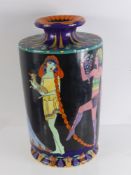 An Art Deco Style Enamel Painted Vase, depicting ladies in various costumes and signed Eleanore