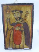 An 18th Century Religious Icon, the hand painted panel depicting Miguel Aragon, San Ramon Nonato,