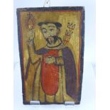 An 18th Century Religious Icon, the hand painted panel depicting Miguel Aragon, San Ramon Nonato,