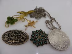 A Collection of Miscellaneous Jewellery, including brooches, filigree silver pendant, turquoise