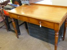 A Fruit Wood Hall Table, on turned legs with twin drawers to the front, approx 105 x 56 x 75 cms