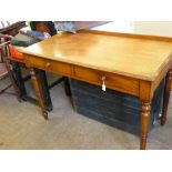 A Fruit Wood Hall Table, on turned legs with twin drawers to the front, approx 105 x 56 x 75 cms