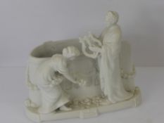 A Katzhutte Blanc de Chine Posy Vase, depicting a Grecian scene, approx 17 cms w x 14 cms h.