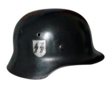 WWII Waffen SS single decal helmet manufactured by Vereinigte Deutsche Nikelwerke.