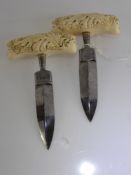 A Pair of Ivorine Handled Push Daggers, by Stud of London nr 051 and 052, approx 9 cms