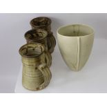 Anchor Pottery nr St Ives Cornwall, three pottery mugs (10 cms) together with a studio ceramic