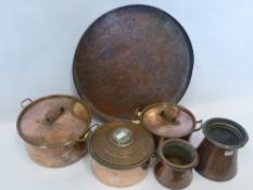 A Quantity of Vintage Turkish Copper Cooking Vessels, including two large copper pans with