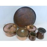 A Quantity of Vintage Turkish Copper Cooking Vessels, including two large copper pans with