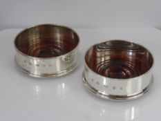 Two Solid Silver Wine Bottle Coasters, London hallmark dd 1959, mm M.C. Hersey & Sons.