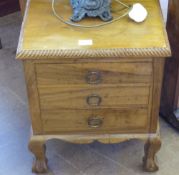 A Mahogany Small Three Drawer Cutlery Chest, raised on ball and claw feet and pie crust decoration