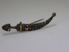 A Lady's 19th Century Russian Enamel Brooch, in the form of a dagger, Kokoshnik mark to blade with